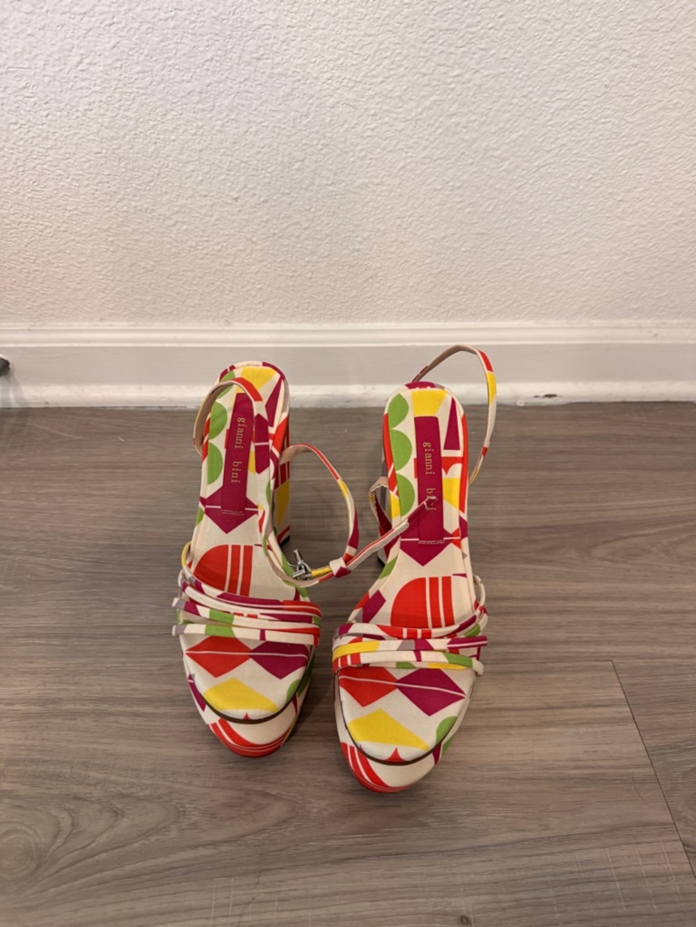 Gianni Bini Colorful Geometric Platform Slingback Heels